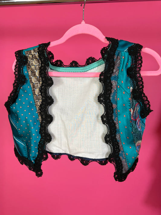 Vintage 60/70s Patchwork Silk Bolero Vest Fits XS-M
