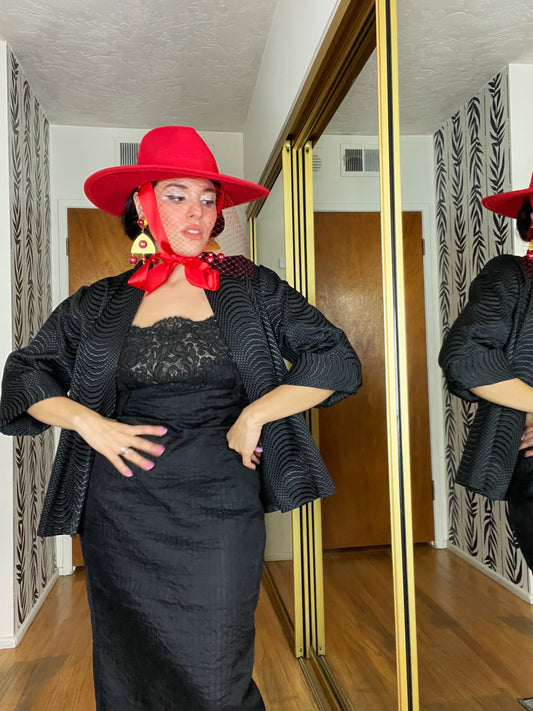 Vintage 50s / 60s OP Art Black Swing Jacket Fits Sizes XS-M