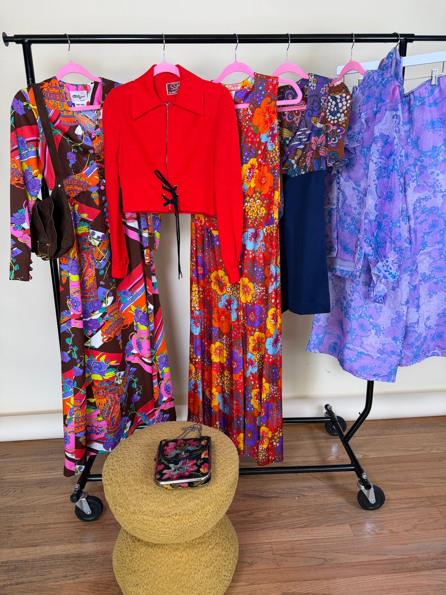 Vintage 60s Goldie Floral Psychedelic Tie-Front Romper with Keyhole Bust Fits XS-M