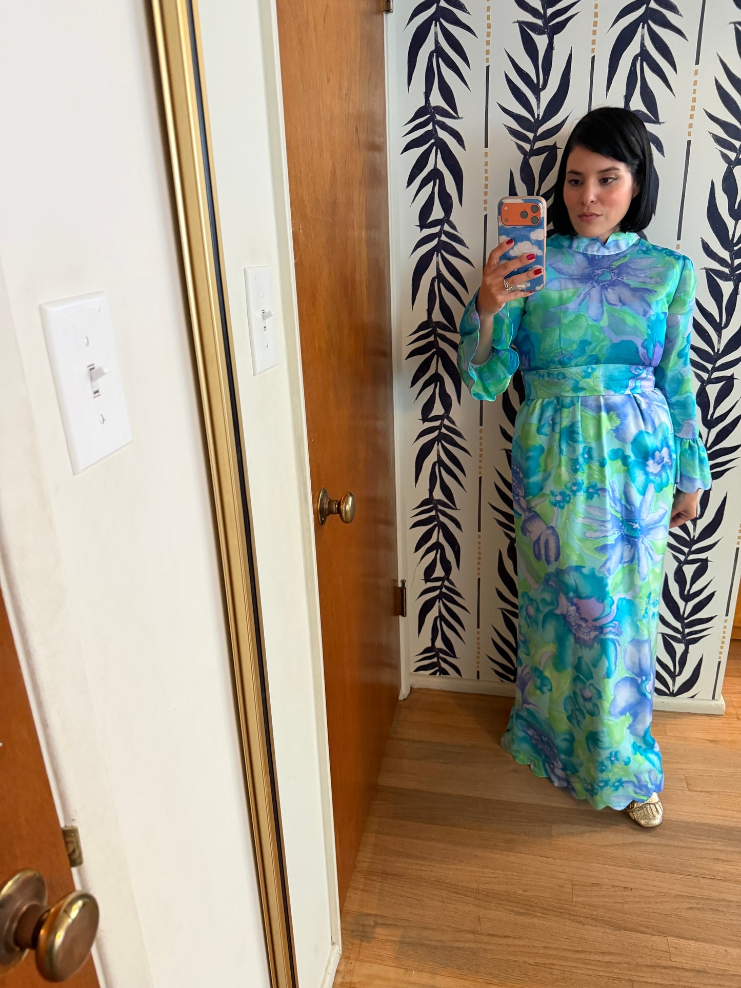 60s Tina Leser Original Floral Silk Chiffon Gown Fits XS-SM