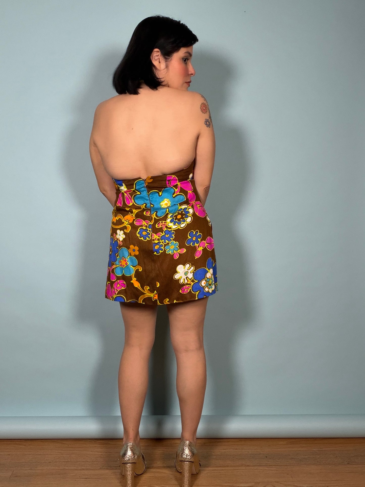 60/70s Chocolate Tropical Floral Poolside Set Fits XS-SM