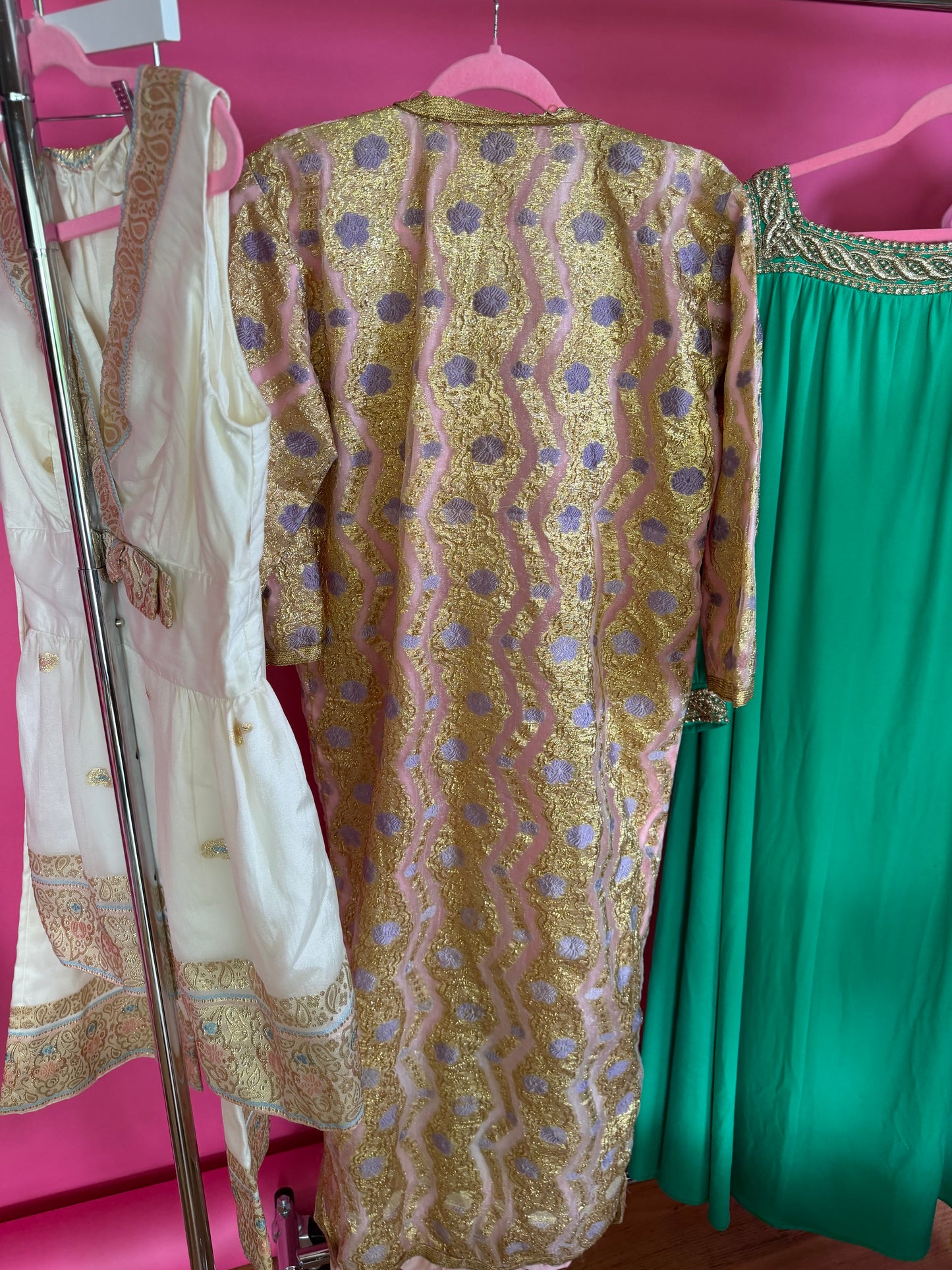 Vintage 60s Gold & Purple Floral Lame Kaftan Fits XS-M