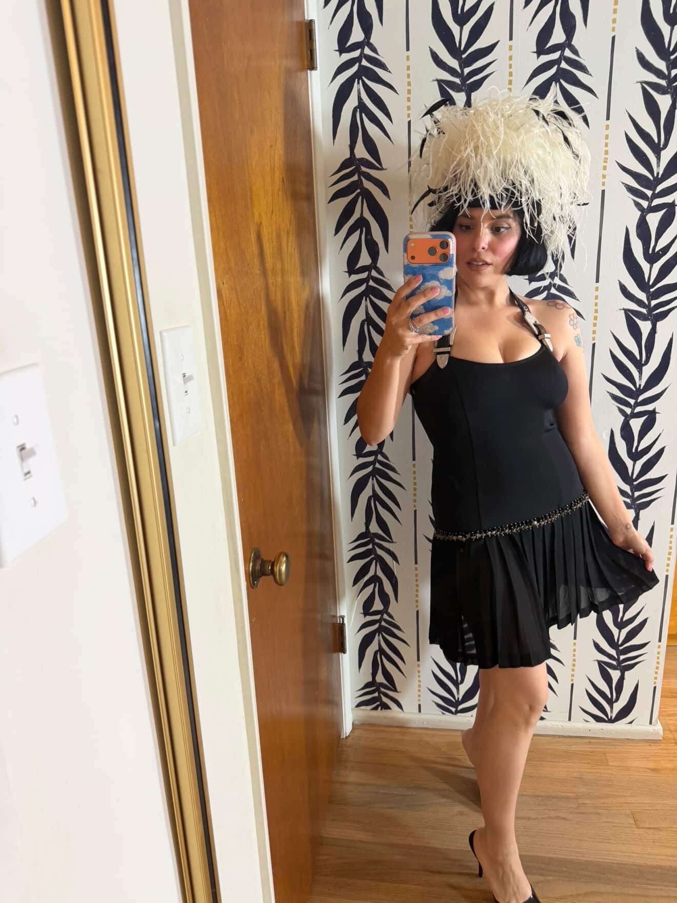80/90s John Murrough Leather Strap Halter Silver Buckle Western Inspired Cocktail Dress XS-SM
