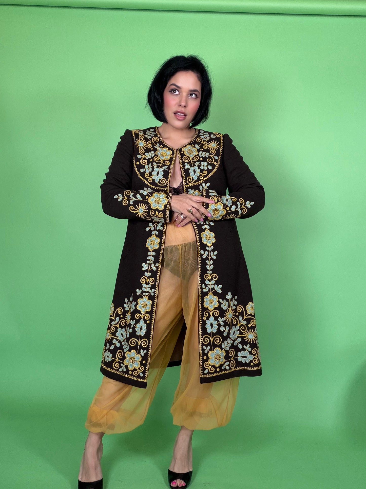 Vintage 40s Roman Embroidered Wool Coat Fits XS-M