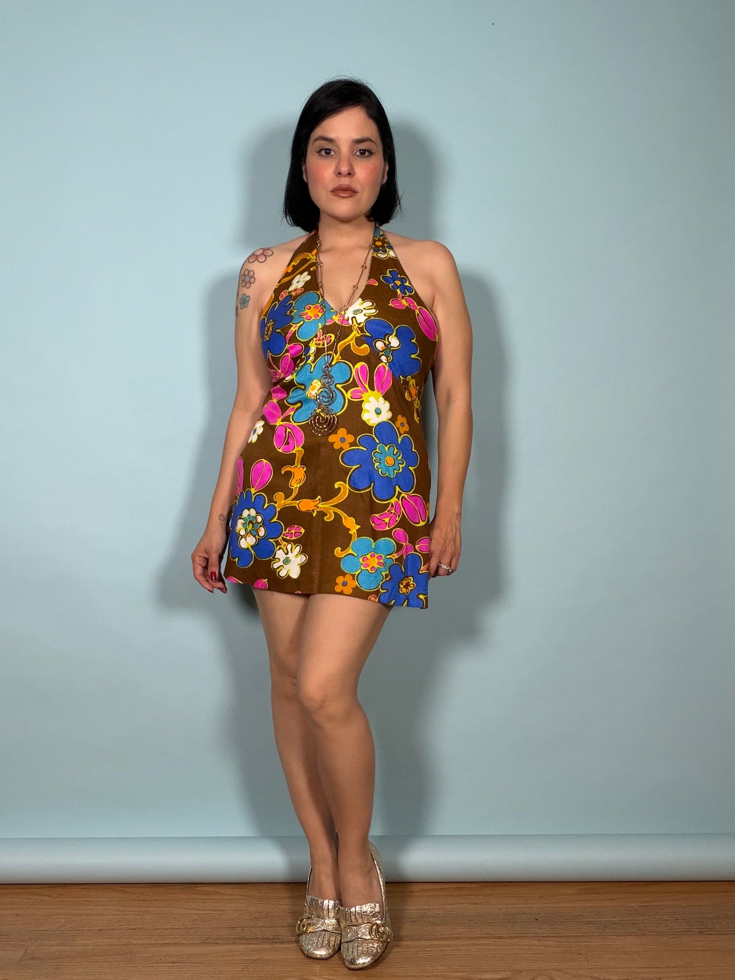 60/70s Chocolate Tropical Floral Poolside Set Fits XS-SM