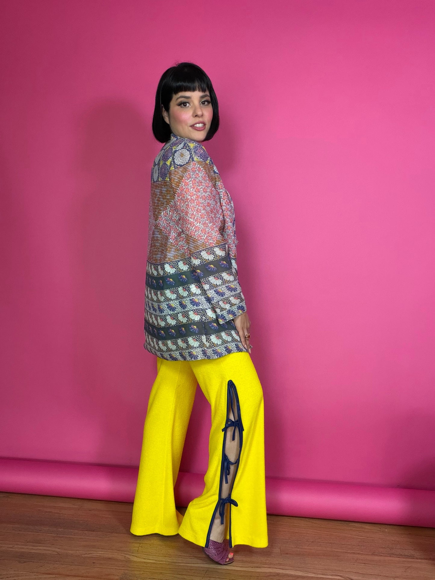 Vintage 60/70s Estevez Yellow Peekaboo Bell Pant Set Fits XS-M
