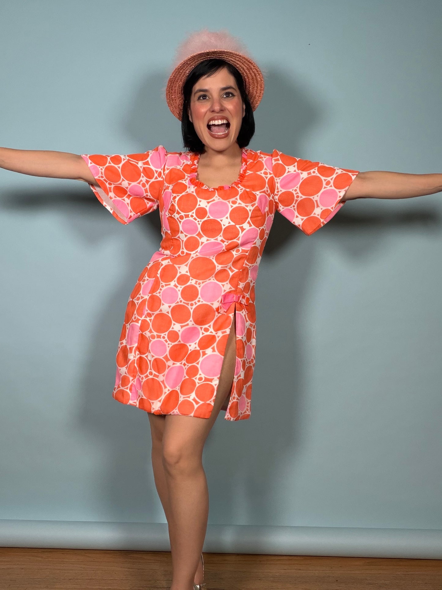 60s Bold Polkadot Mini Dress Sassy by Gregg Draddy Fits XS-SM
