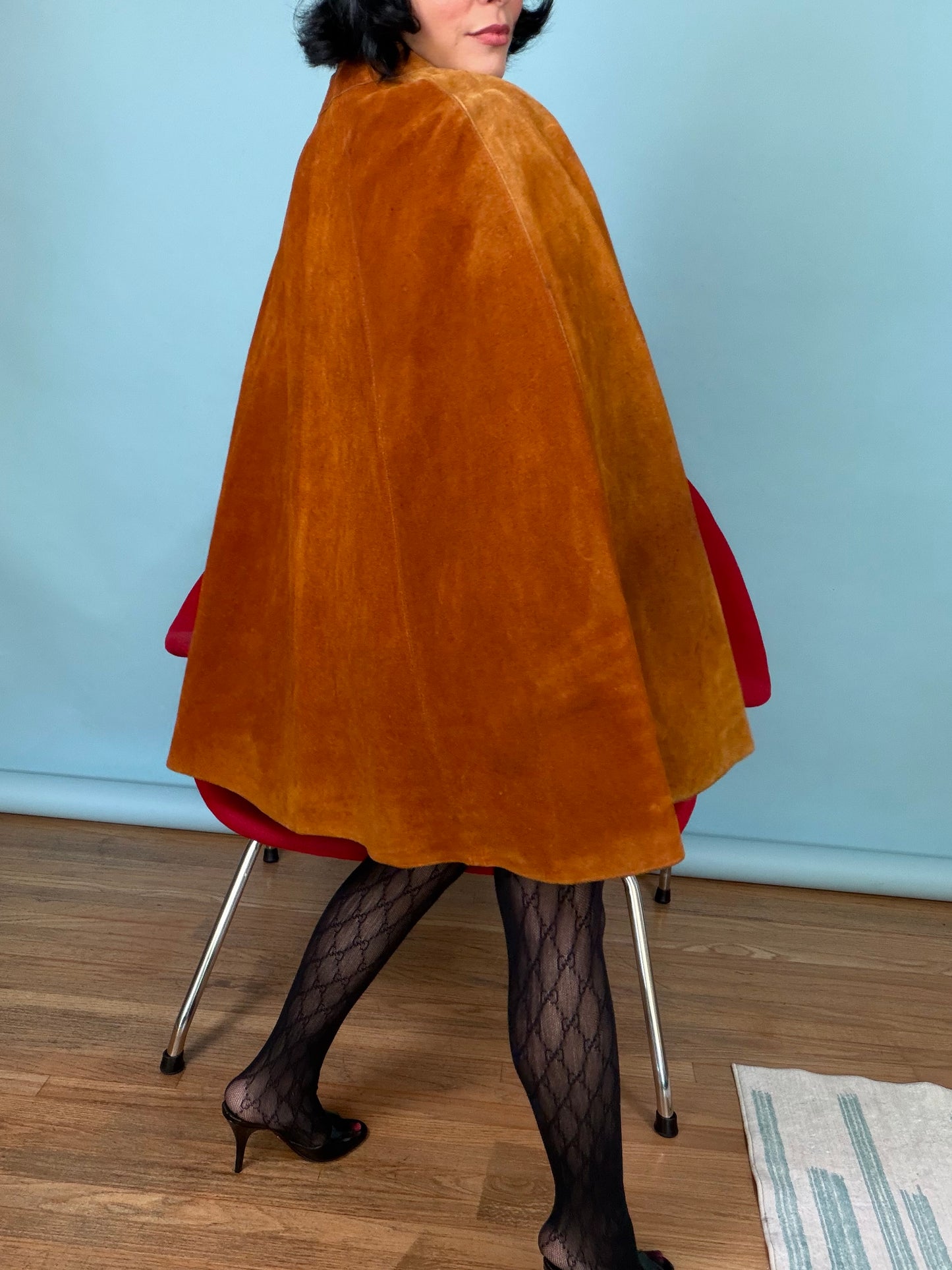 Vintage 1960s /1970s Flower Power Two-Tone Suede Cape Fits all sizes
