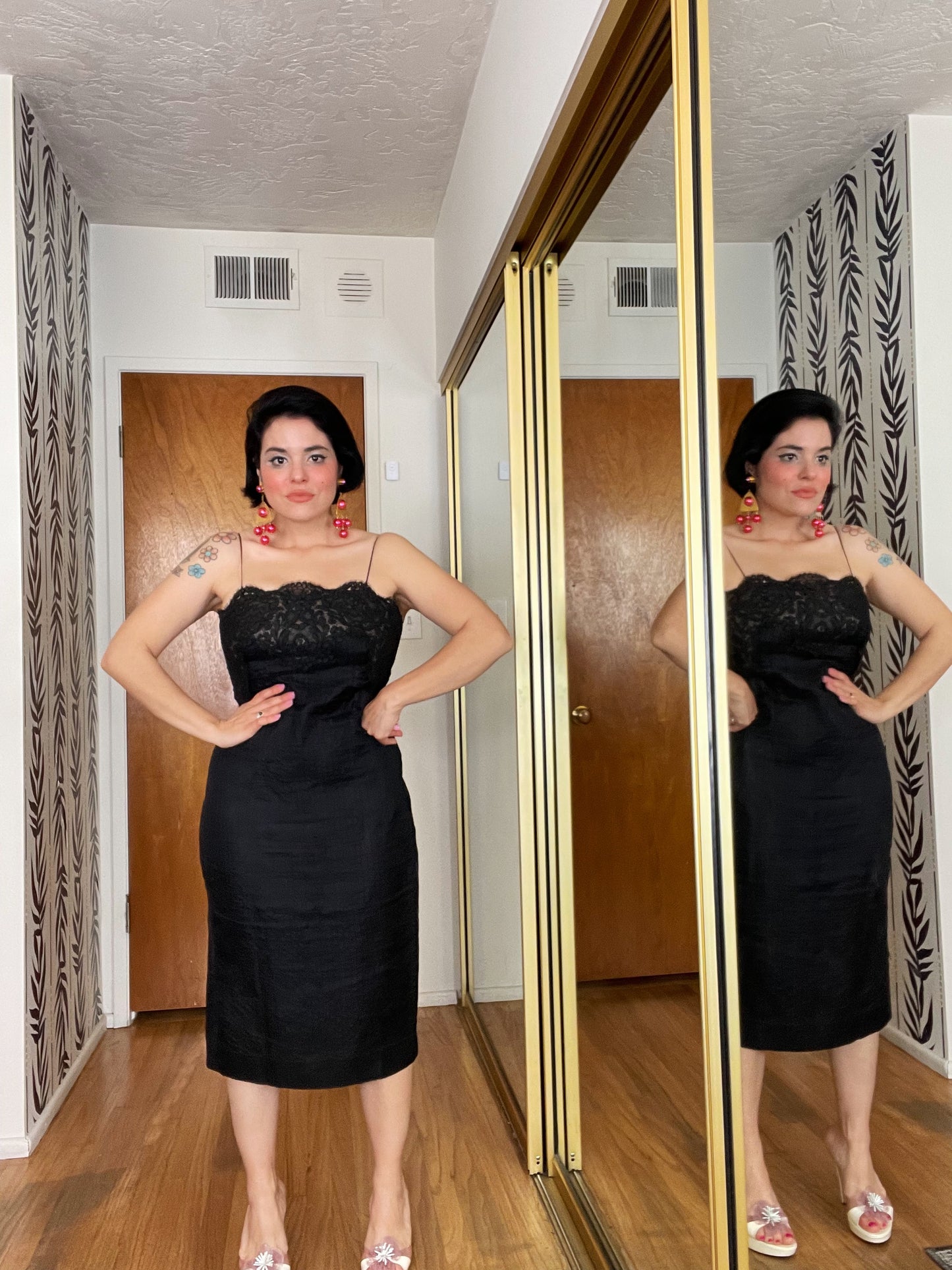 Vintage 50s / 60s Black Wiggle Dress Fits Sizes S-M