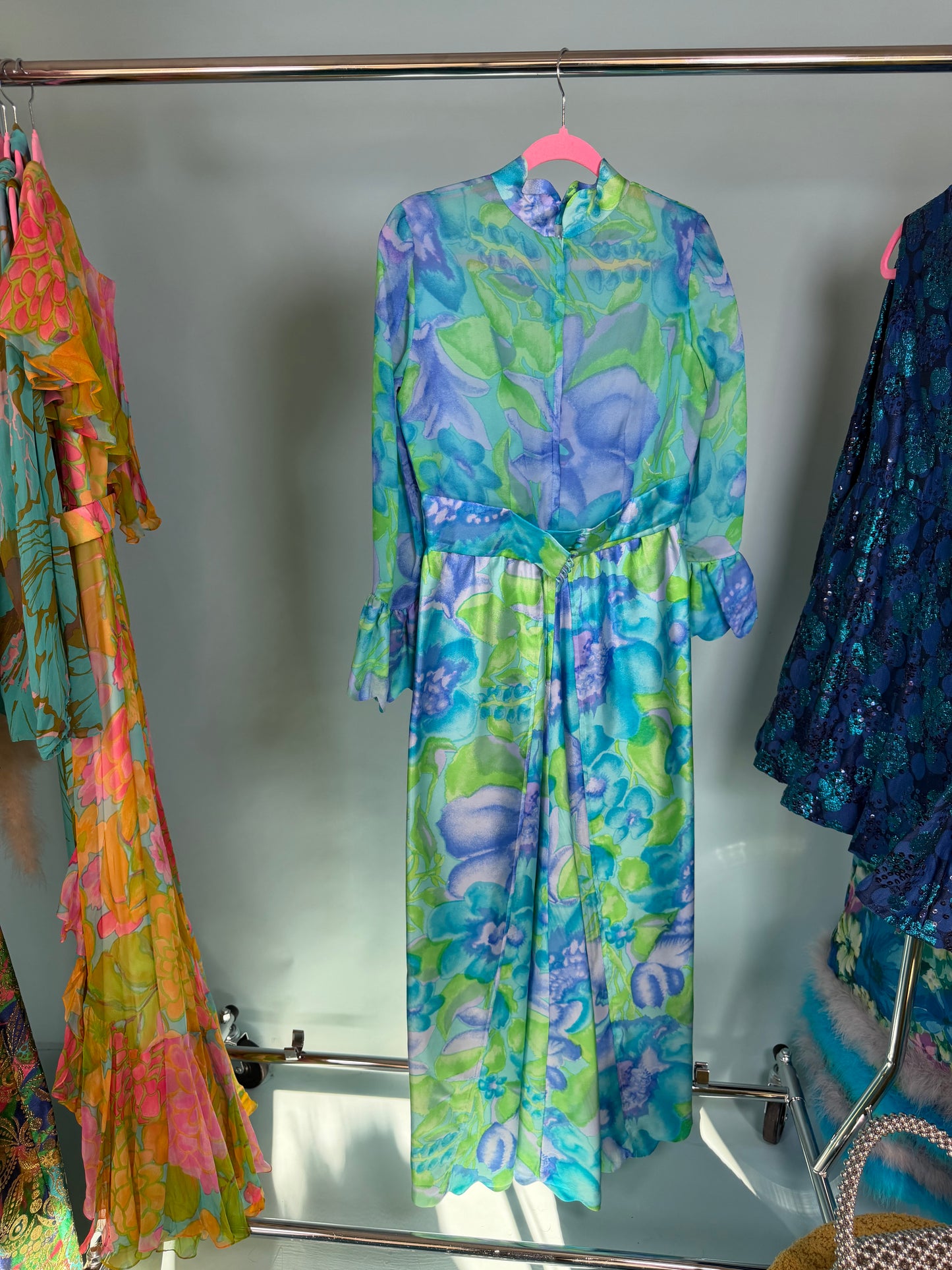 60s Tina Leser Original Floral Silk Chiffon Gown Fits XS-SM