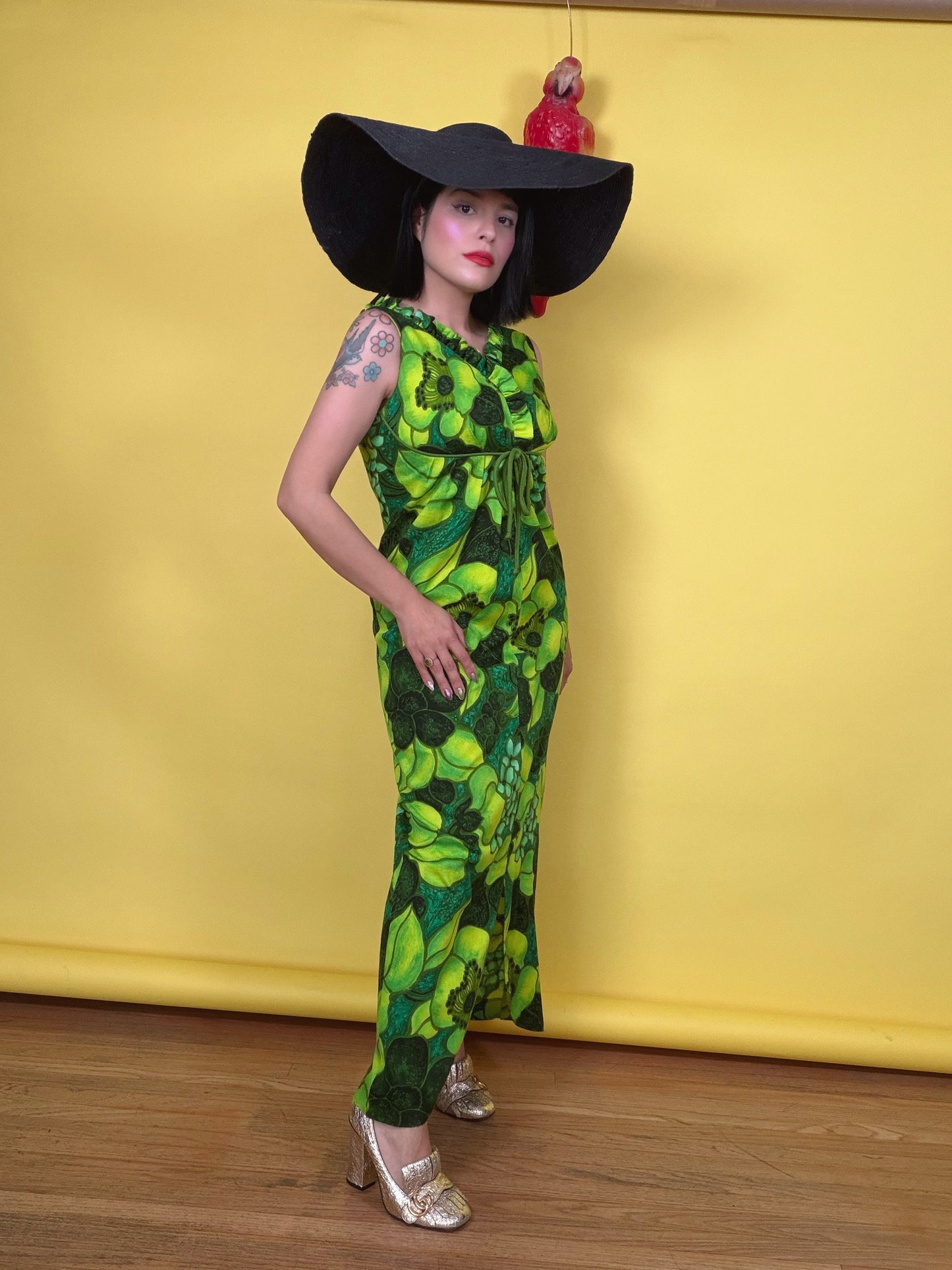 Vintage 60s Greens Hawaiian Maxi Lauhala styled & made in Hawaii Fits XS-SM