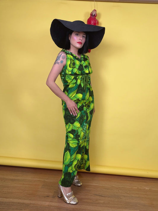 Vintage 60s Greens Hawaiian Maxi Lauhala styled & made in Hawaii Fits XS-SM