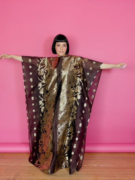 Vintage 60s Fredrick’s of Hollywood Black & Gold Kaftan/Caftan (documented/tags missing) Fits All Sizes