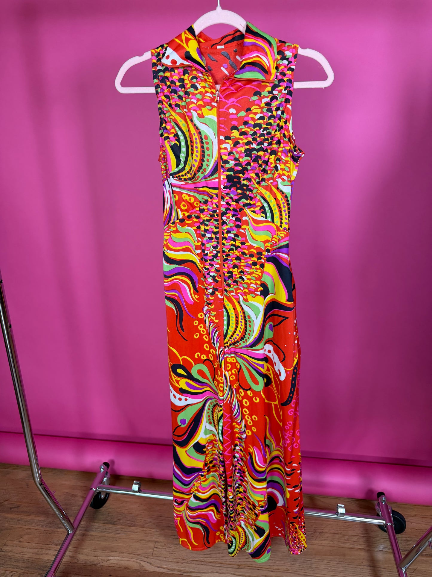 Vintage 60s Red Psychedelic Jumpsuit Fits XS-M