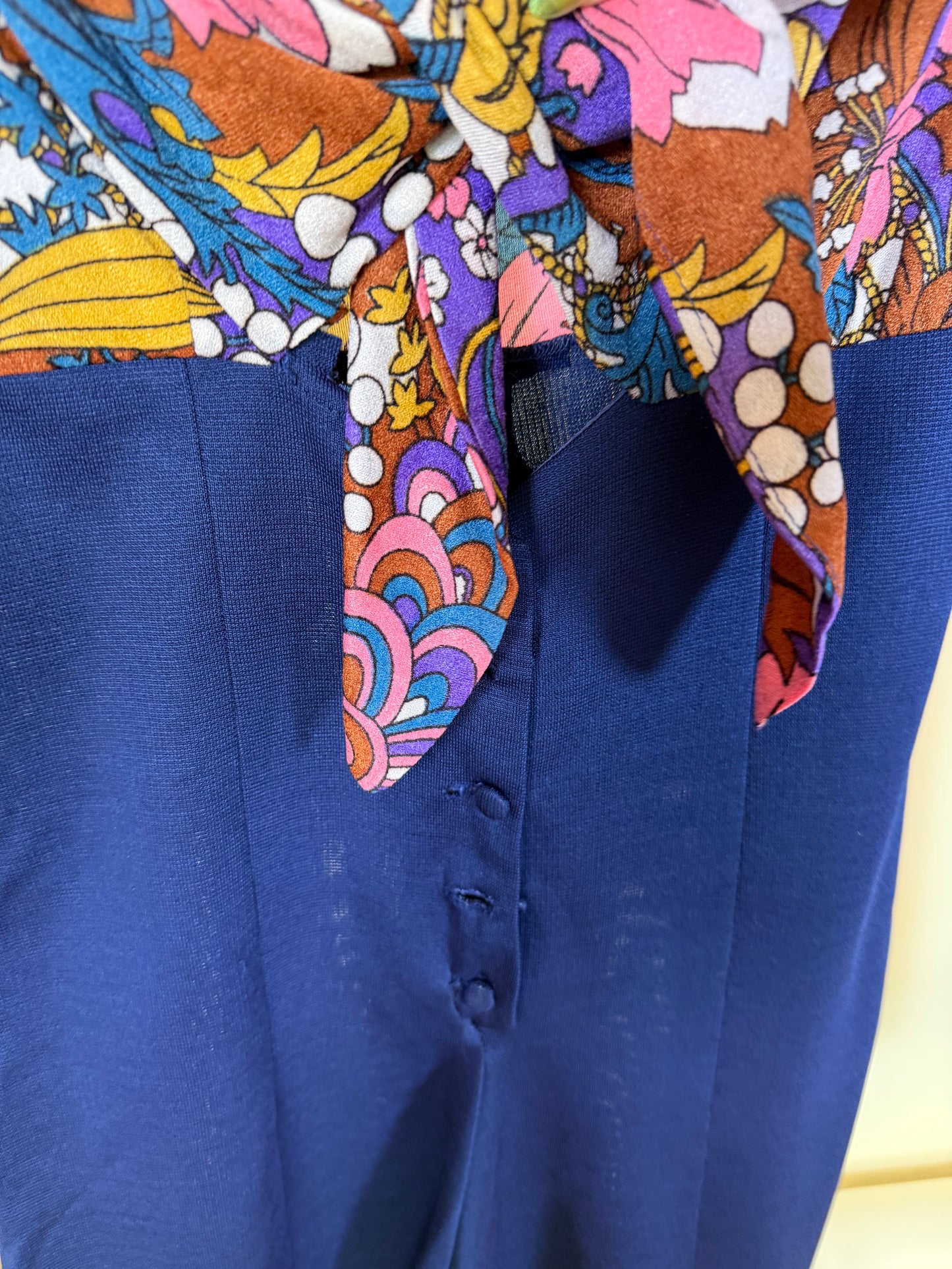 Vintage 60s Goldie Floral Psychedelic Tie-Front Romper with Keyhole Bust Fits XS-M