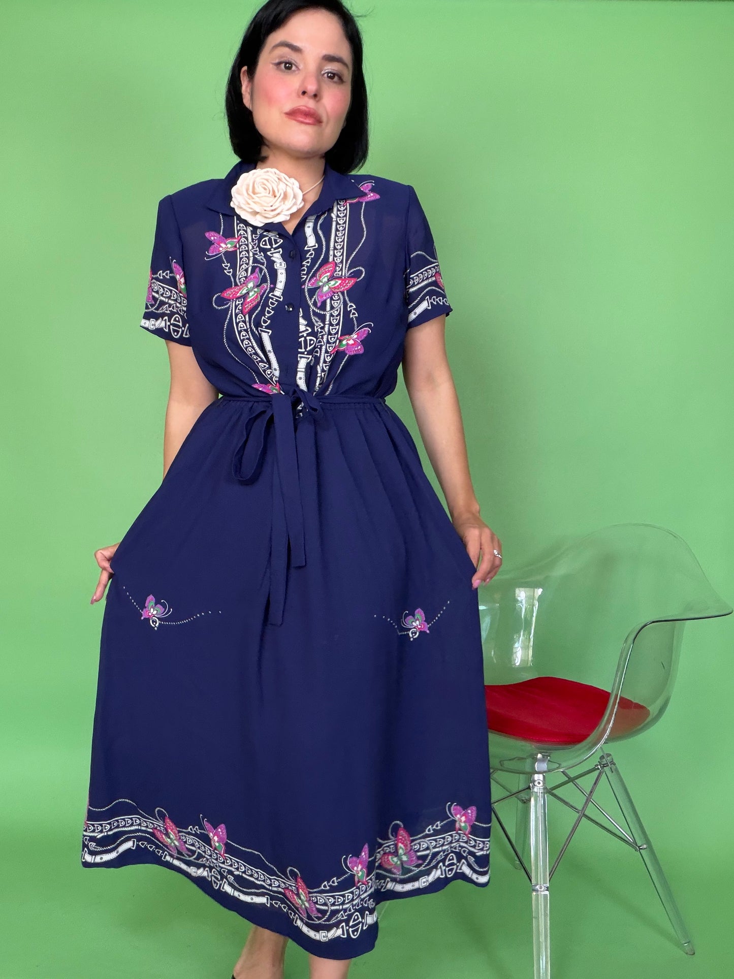Vintage 60s does 40s Butterfly & Buckles Day Dress Fits S-L