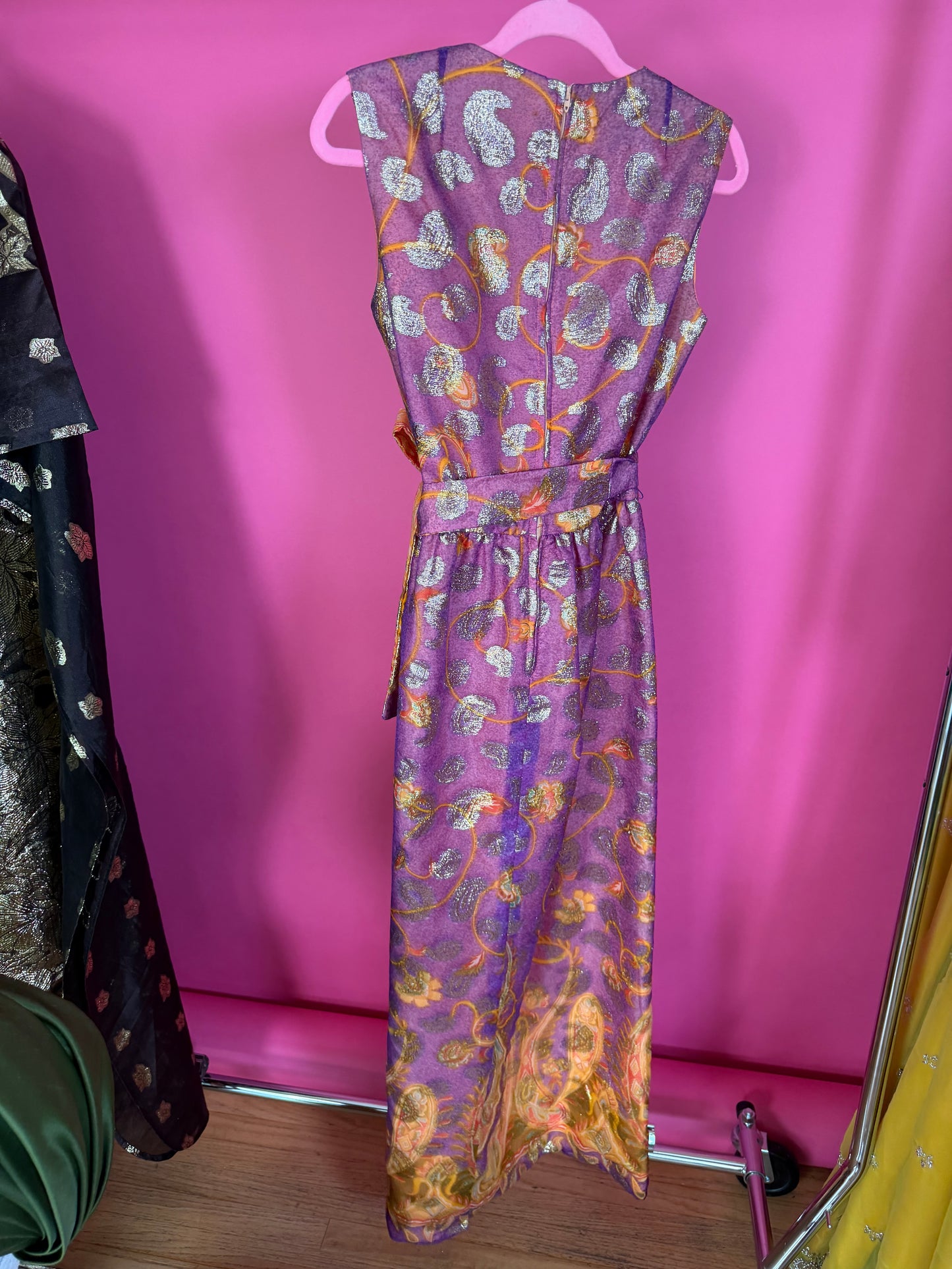 Vintage 60s Krist Sunset Ombre & Gold Paisley Gown Fits XS-SM & Possible size M