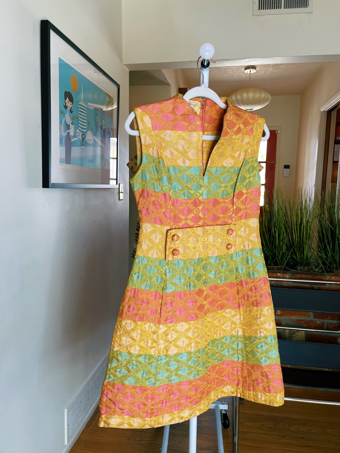 Vintage 60s Rainbow Couture Shift Brenner Couture Dress Fits Sizes XXS-SM