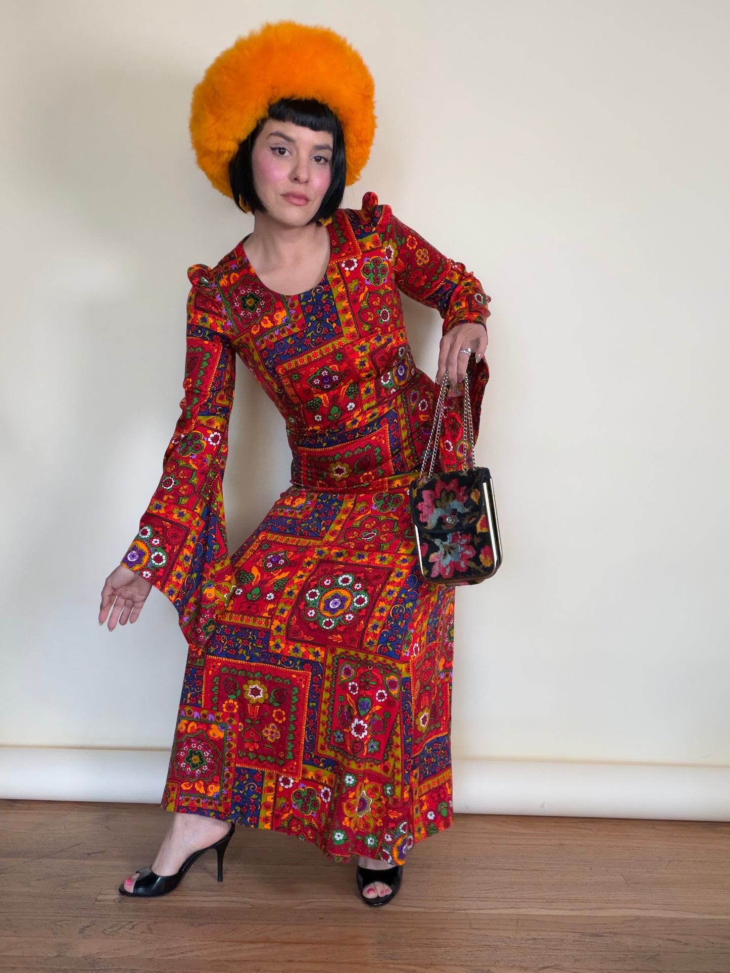 Vintage 60s Renaissance Wizard Sleeve Maxi Dress Fits XS-SM