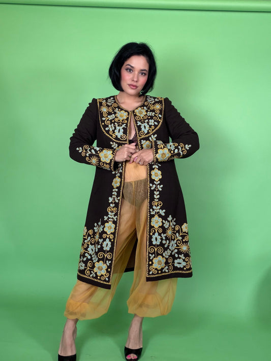 Vintage 40s Roman Embroidered Wool Coat Fits XS-M