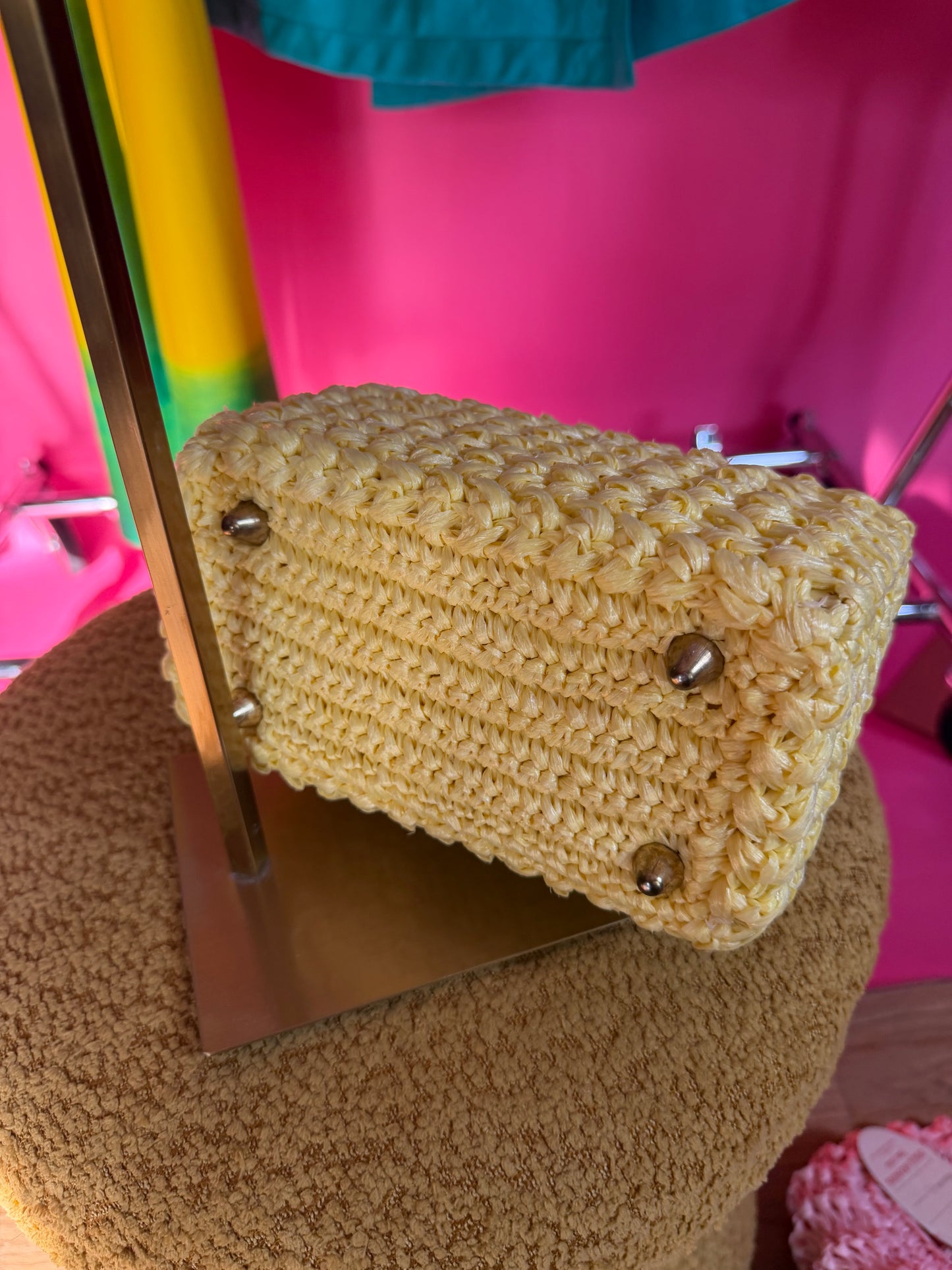 Vintage 60s Italian Yellow Raffia Box Purse