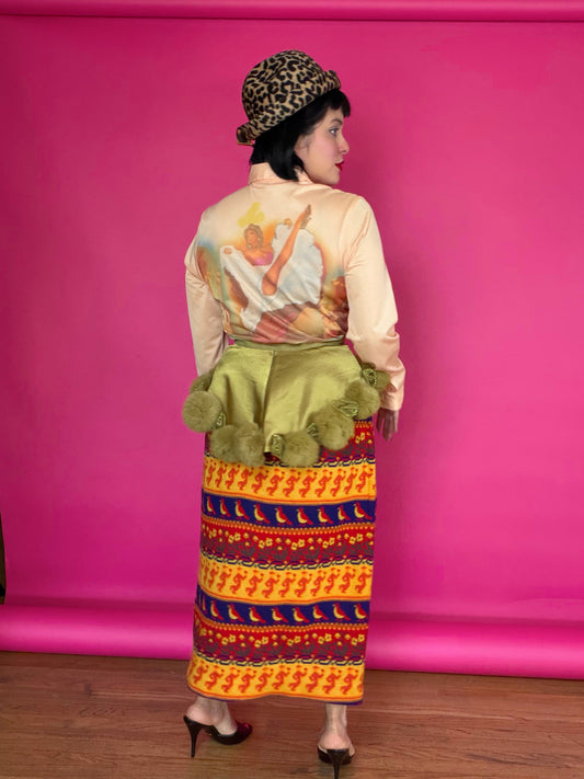 Vintage 70s Moulin Rouge Novelty Dagger Blouse Fits XS-M