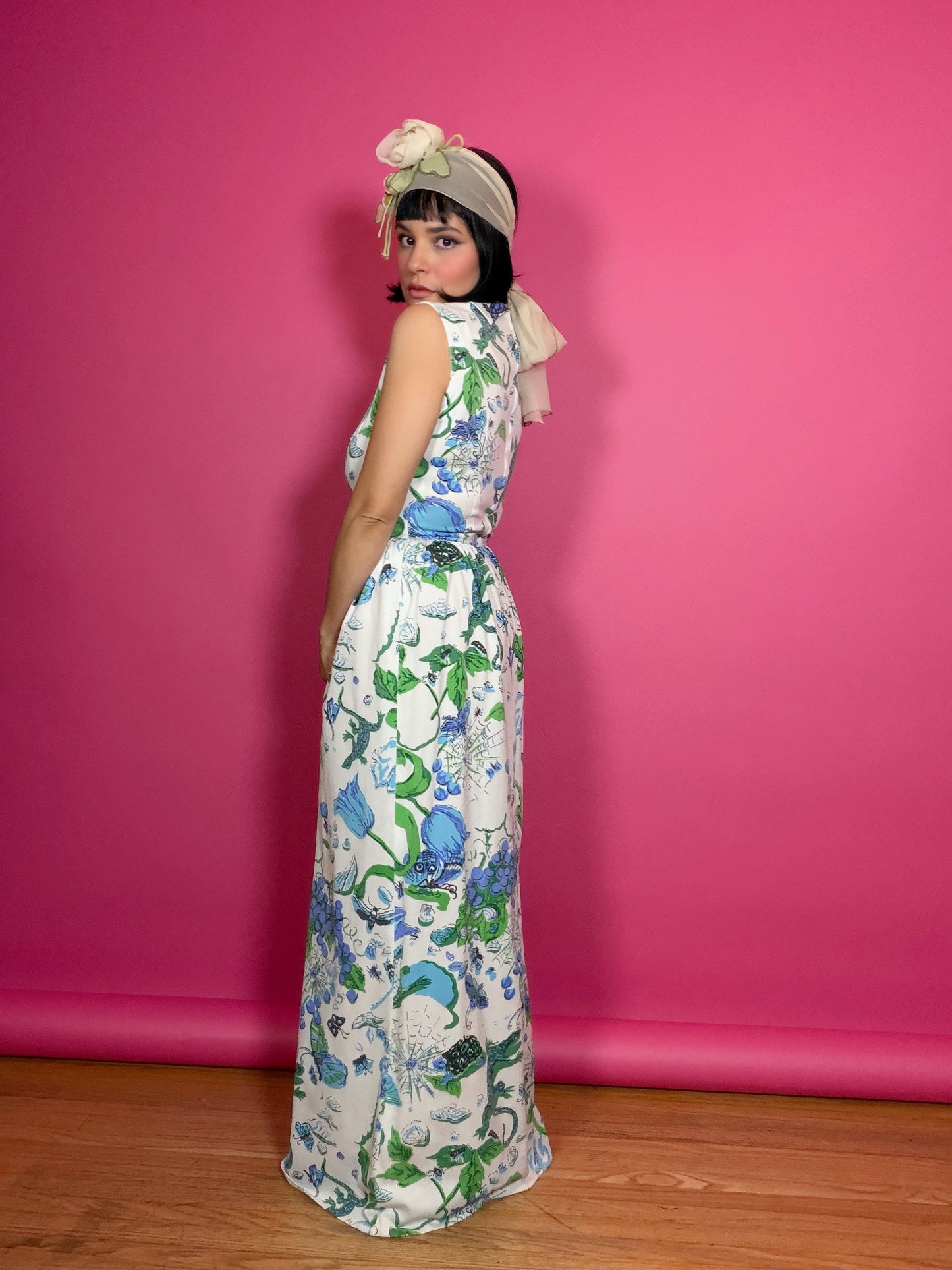 Vintage 60s “Serbin of Florida” designed by Muriel Ryan novelty print maxi Fits XS-SM