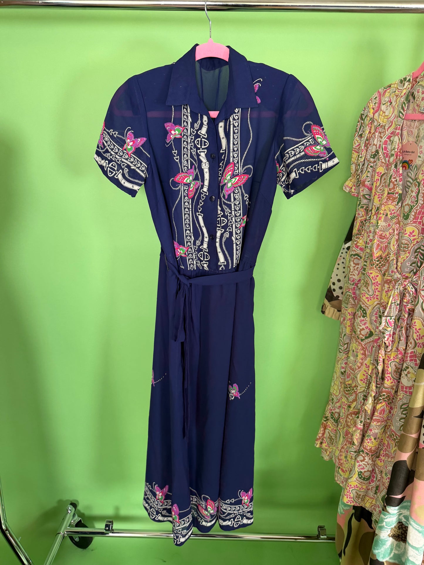 Vintage 60s does 40s Butterfly & Buckles Day Dress Fits S-L