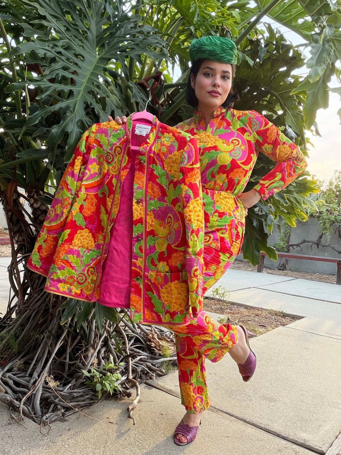 Vintage 60s Stanley Sherman Tropical Psychedelic 4 Piece Pant Set Fits XS-M