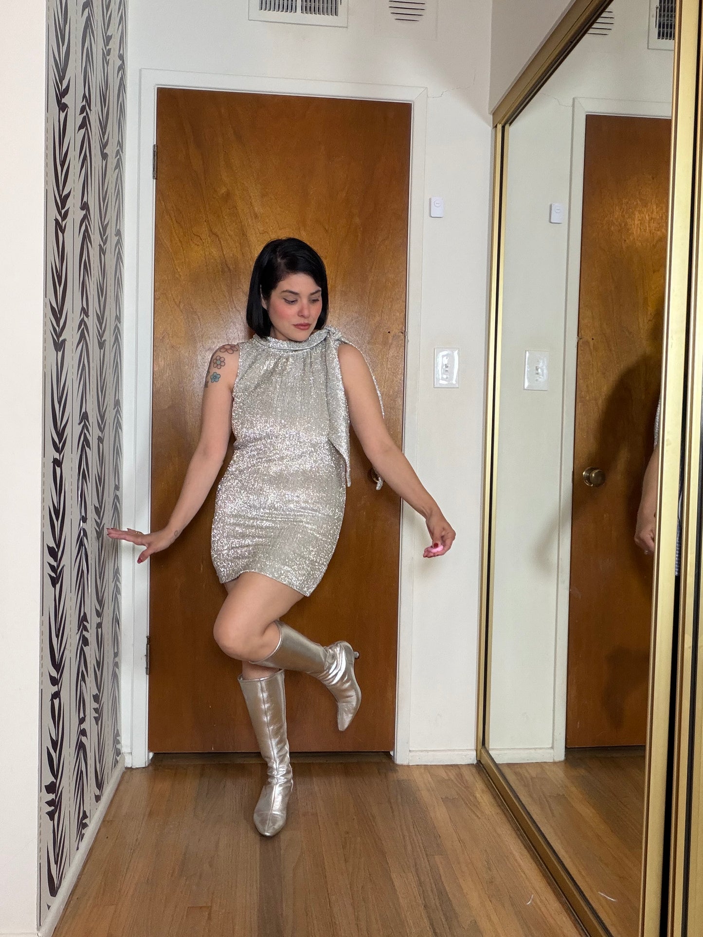 60s Silver Metallic Go Go Dress by Fashion Creations ALGO Fits XS-SM