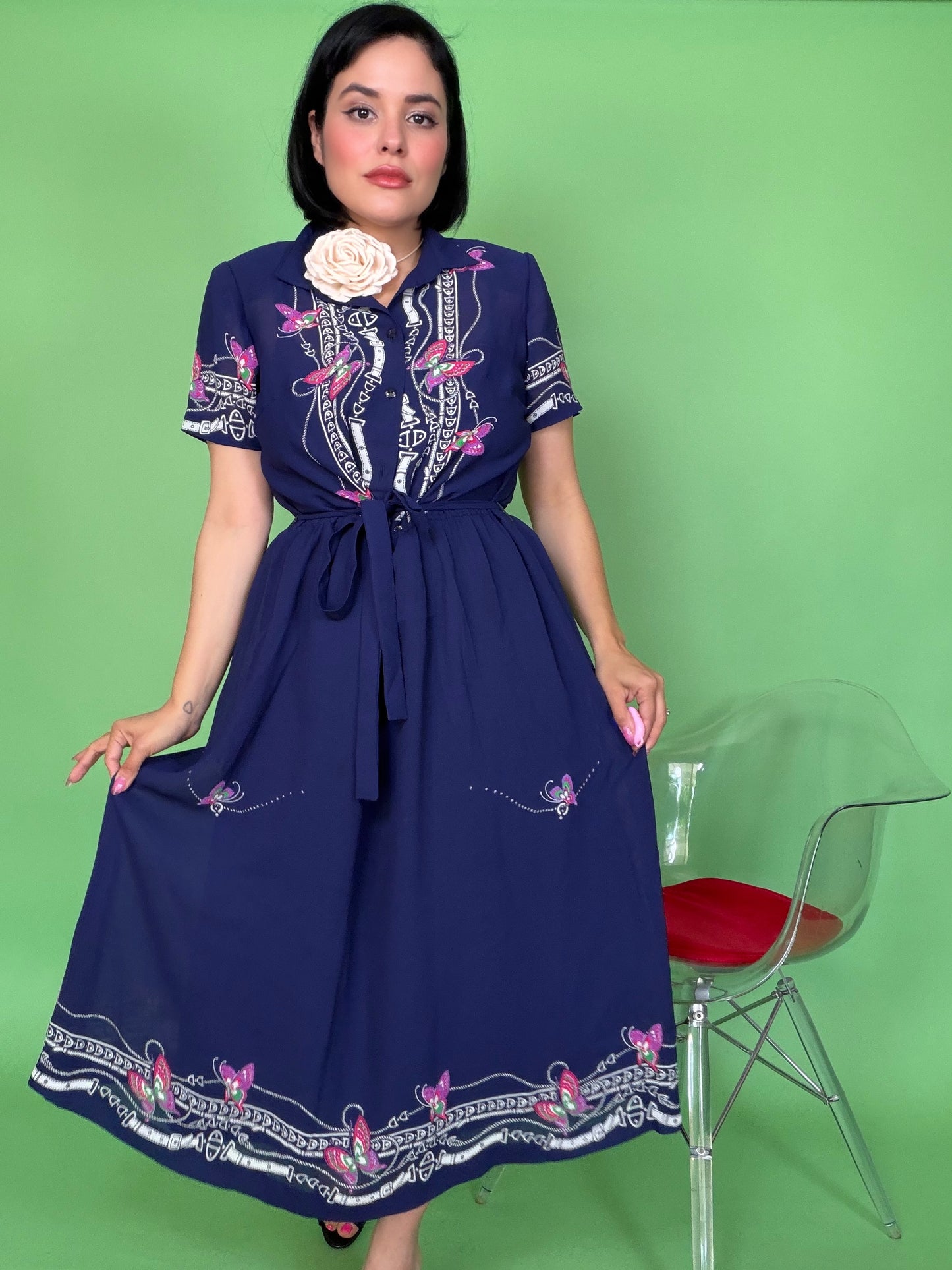 Vintage 60s does 40s Butterfly & Buckles Day Dress Fits S-L