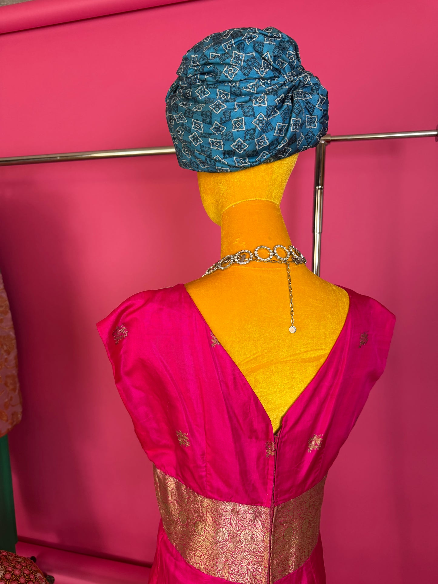 Vintage 60s Silk Fuchsia Pink & Gold Gown S-M
