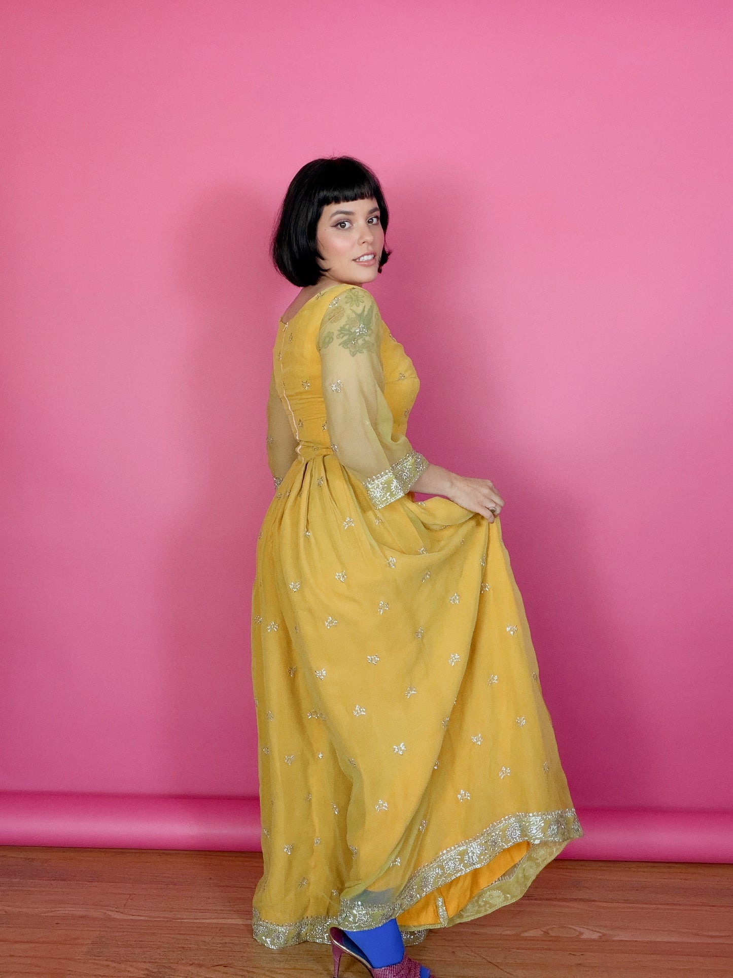 Vintage 60s Kukulus Originals Marigold Chiffon Jumpsuit Fits XS-SM