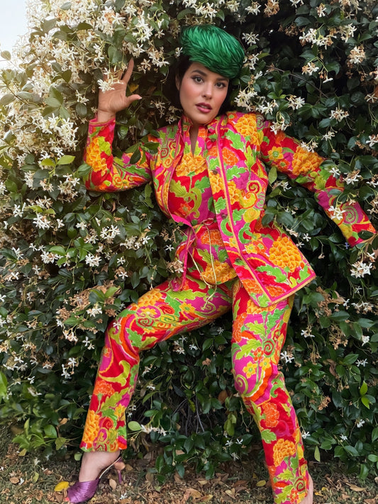 Vintage 60s Stanley Sherman Tropical Psychedelic 4 Piece Pant Set Fits XS-M