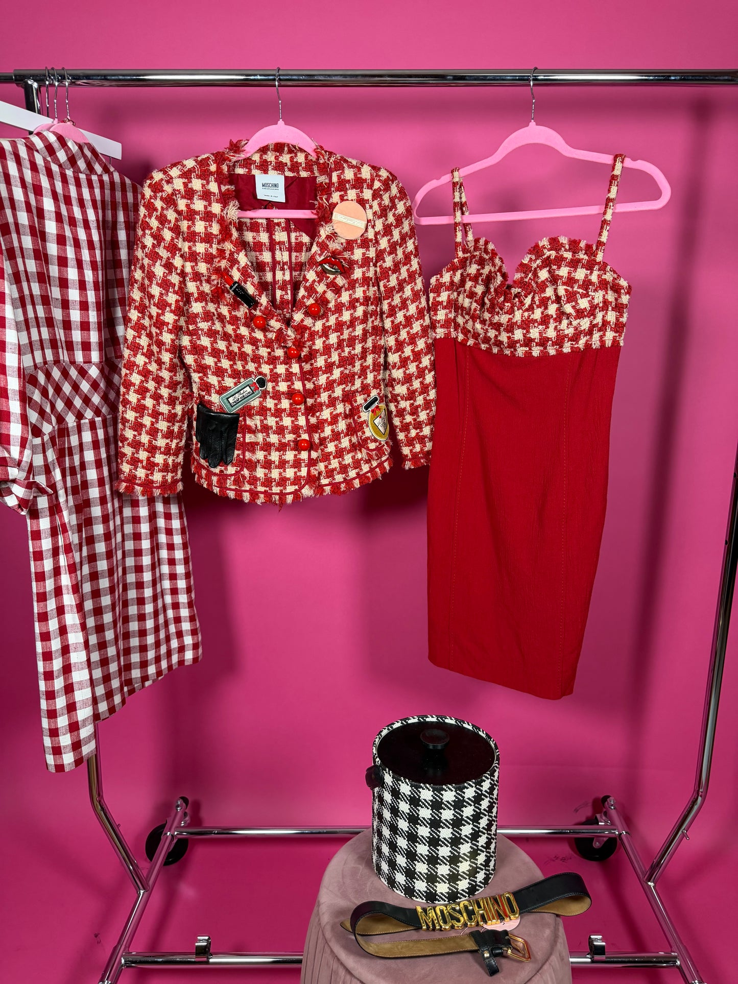 Vintage “Moschino Cheap & Chic” Made in Italy Houndstooth Novelty Makeup Suit Fits XS-SM Possible size M