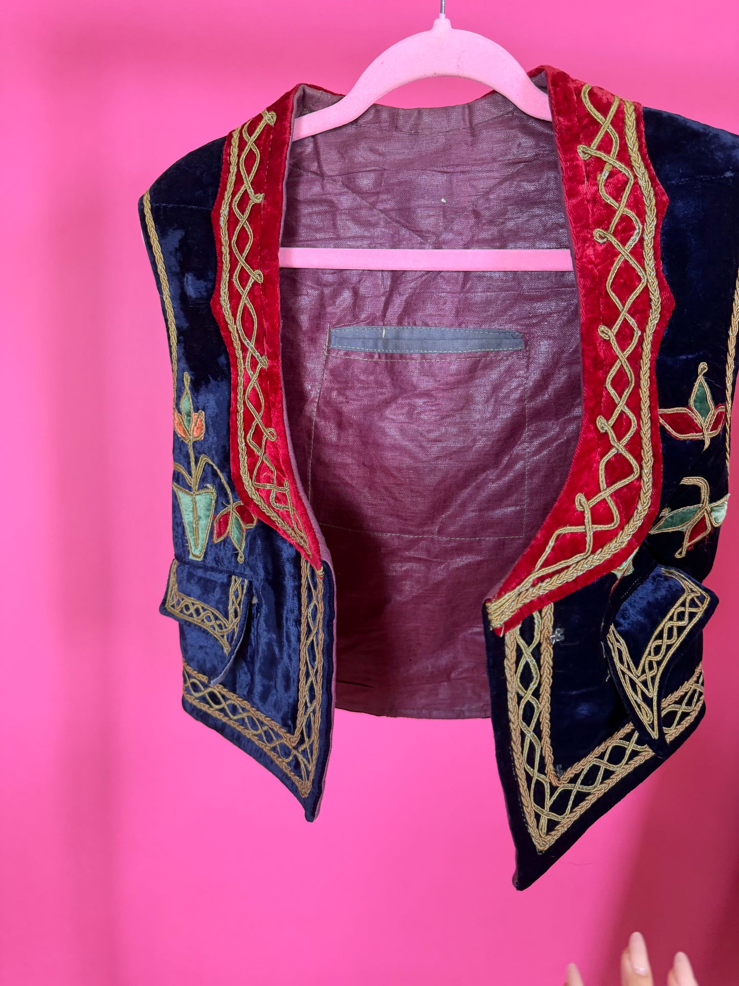 Vintage 60s Afghan Velvet Embroidered Vest Fits S-L