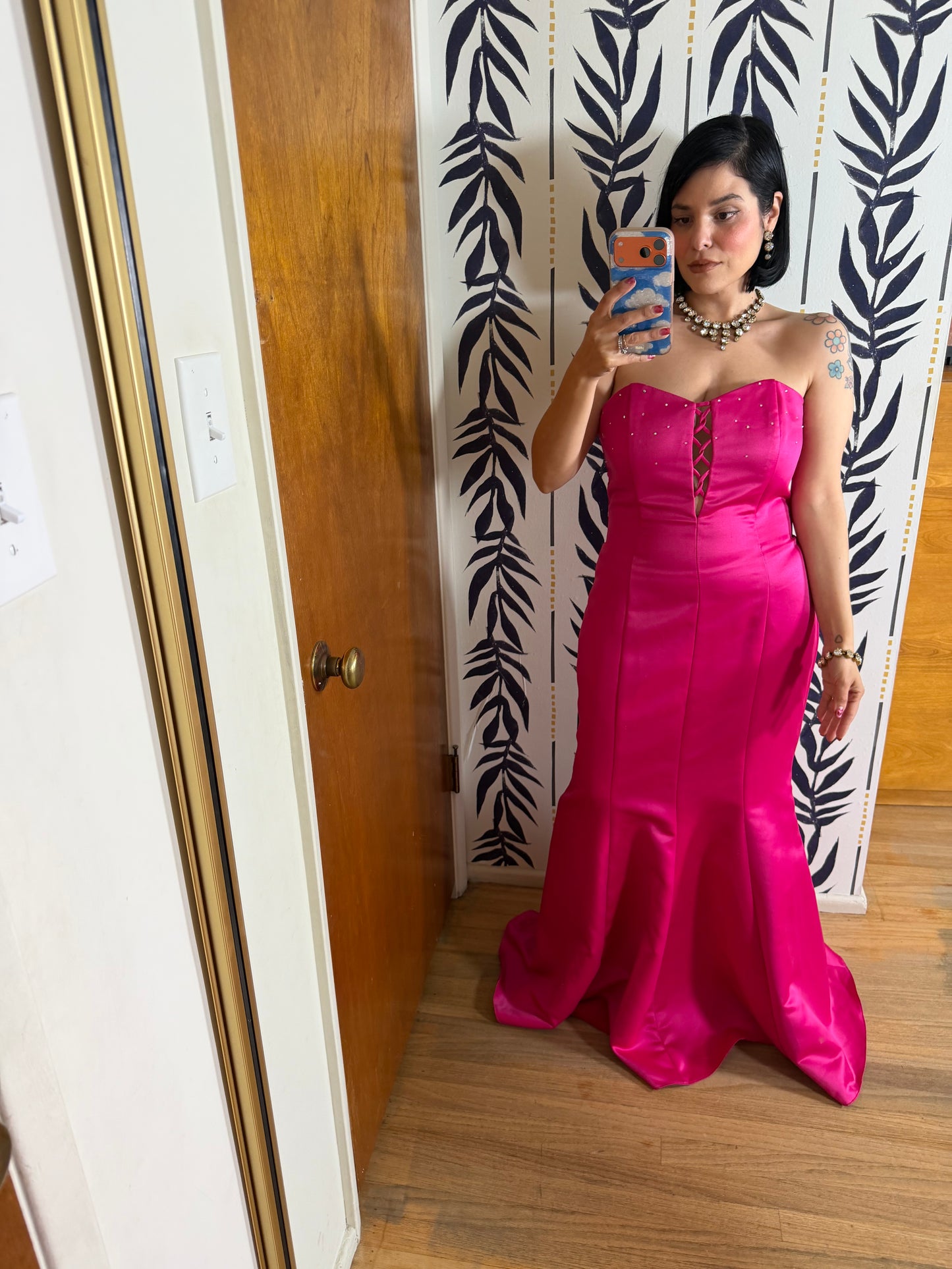 80 / 90s Vintage Jessica McClintock for Gunne Sax Hot Pink Gown S-M