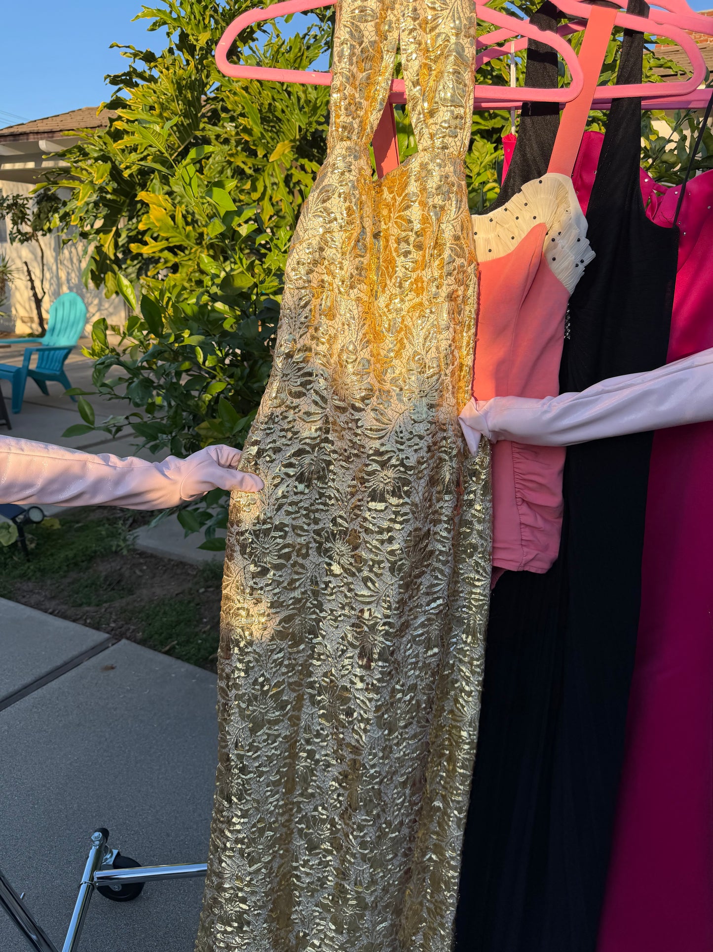 50s Vintage Gold Brocade Bombshell Halter Gown XS-SM