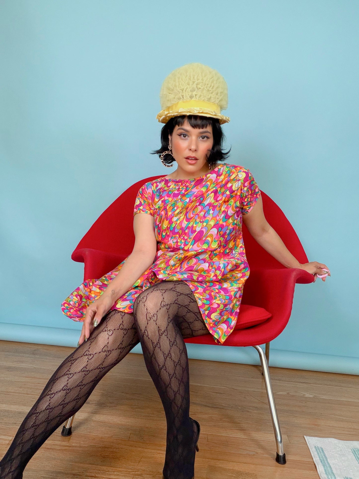 Vintage 1960s Psychedelic Mod Mini Dress – Groovy Swirl Print Fits XS-M