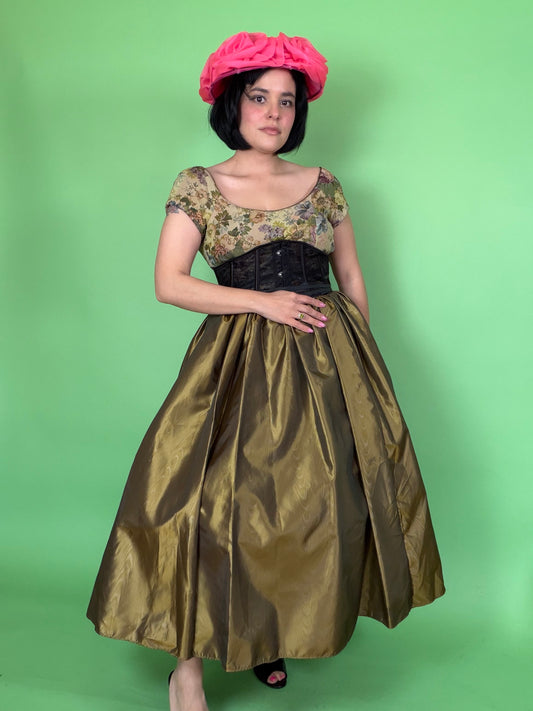 Vintage 80s Laura Ashley Brocade Corset Gown Deadstock XS-SM