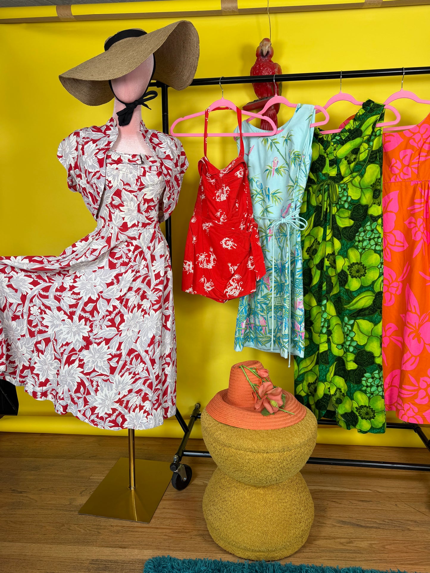 Vintage 60s Greens Hawaiian Maxi Lauhala styled & made in Hawaii Fits XS-SM