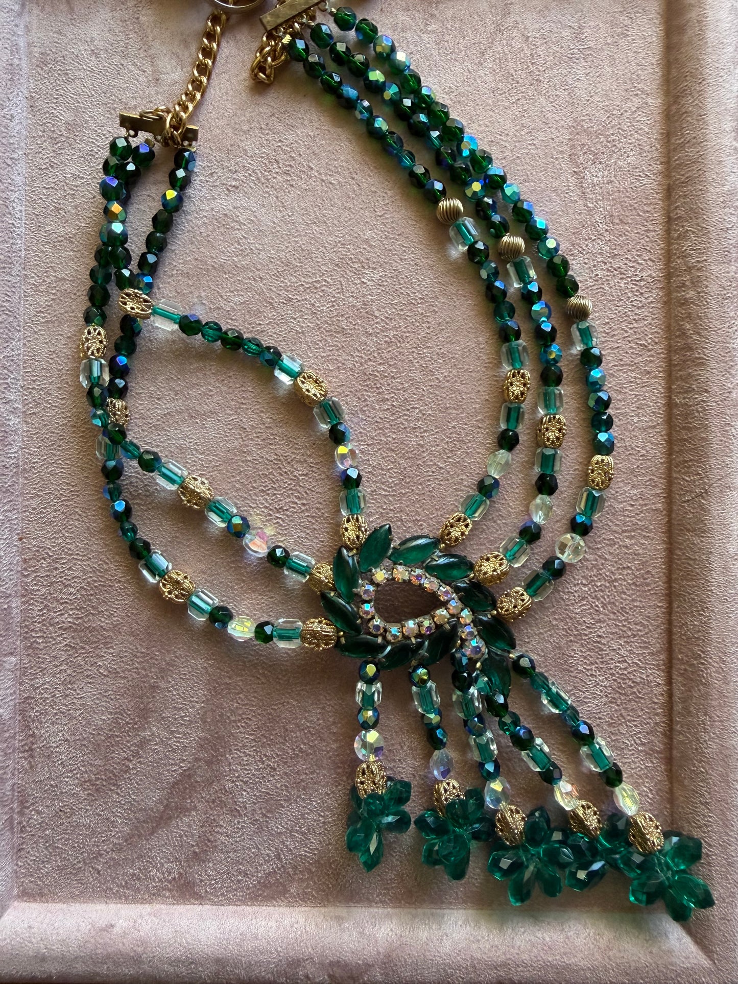 50/60s Vintage Peacock Rhinestone Statement Necklace