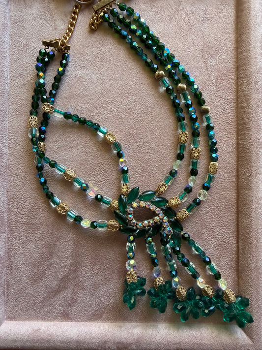 50/60s Vintage Peacock Rhinestone Statement Necklace