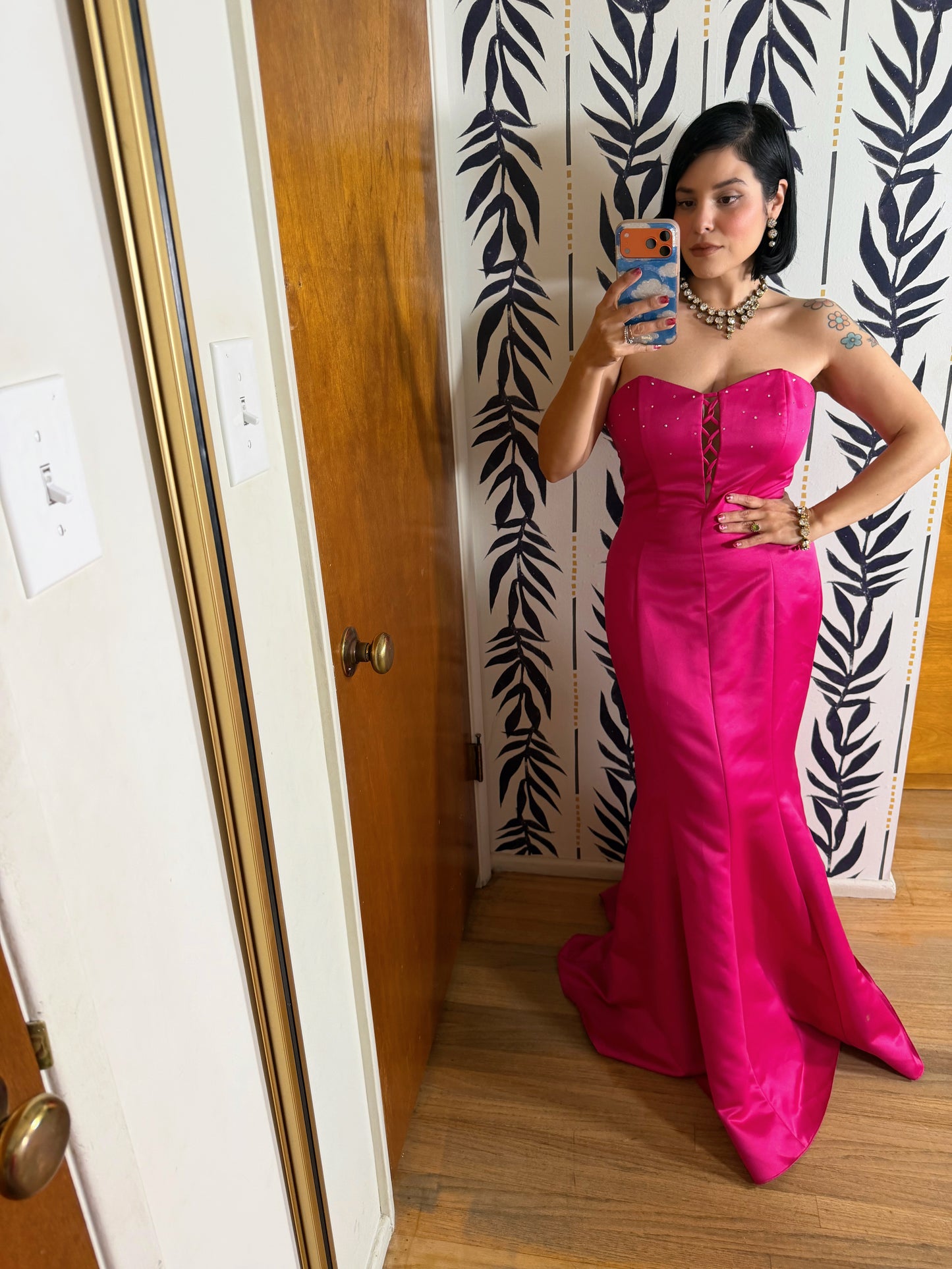 80 / 90s Vintage Jessica McClintock for Gunne Sax Hot Pink Gown S-M