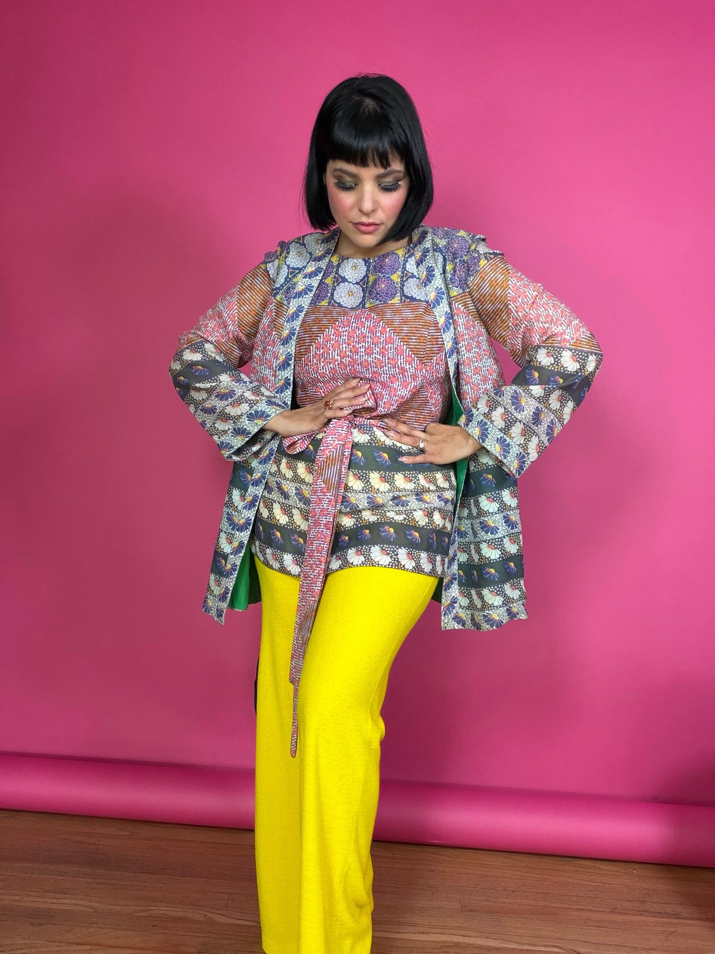 Vintage 60/70s Estevez Yellow Peekaboo Bell Pant Set Fits XS-M