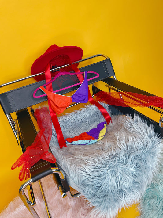 Vintage #60s / #70s Block Color Reversible Bra Bottom Set Fits Sizes XXS-XS