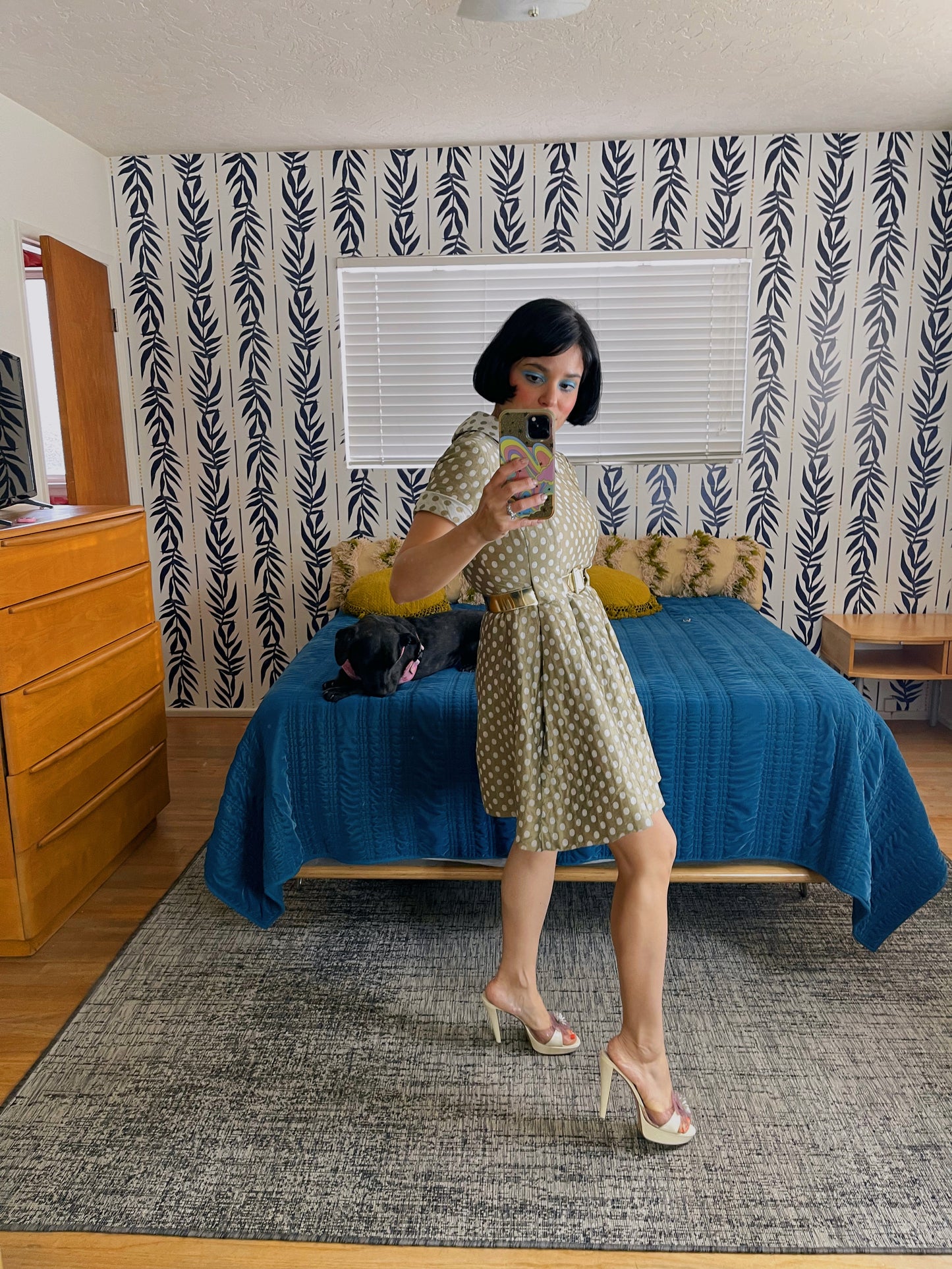 Vintage 60s Polka Dot Fit Flare Raw Silk Dress Fits Sizes XS-SM