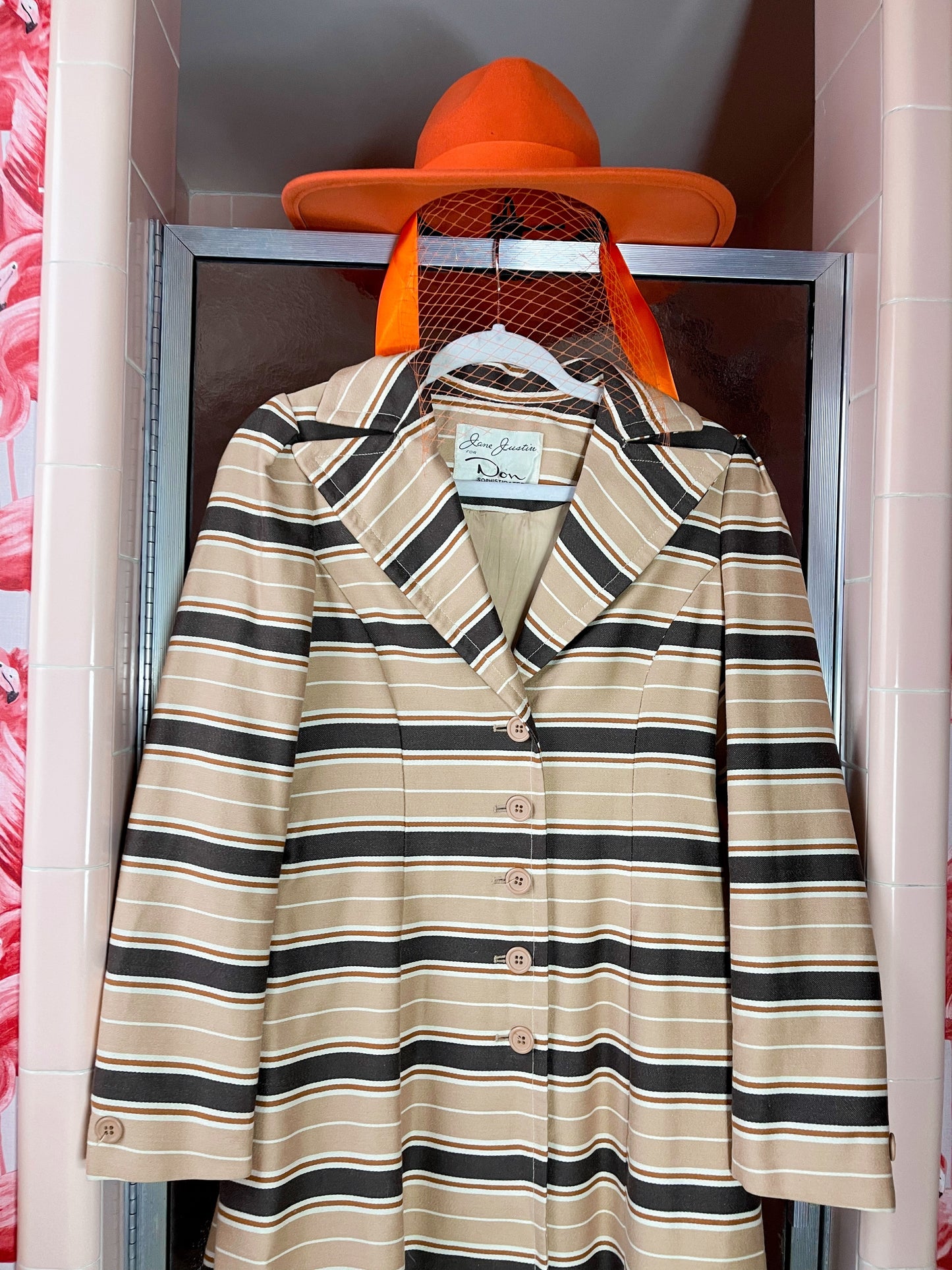 Vintage 60s / 70s Striped Button Down Coat Fits Sizes XXS-SM