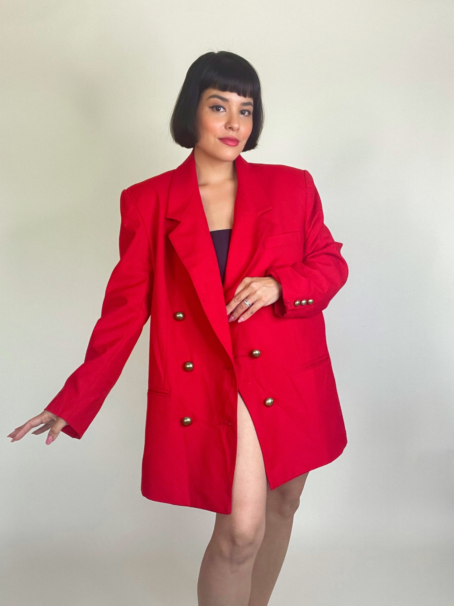 Vintage 80s Red Wool Gold Double Breasted Oversized Giorgio Saint Angelo Coat Fits M-XL