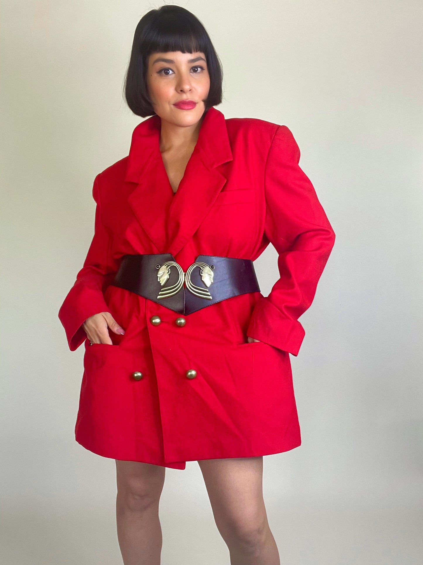 Vintage 80s Red Wool Gold Double Breasted Oversized Giorgio Saint Angelo Coat Fits M-XL